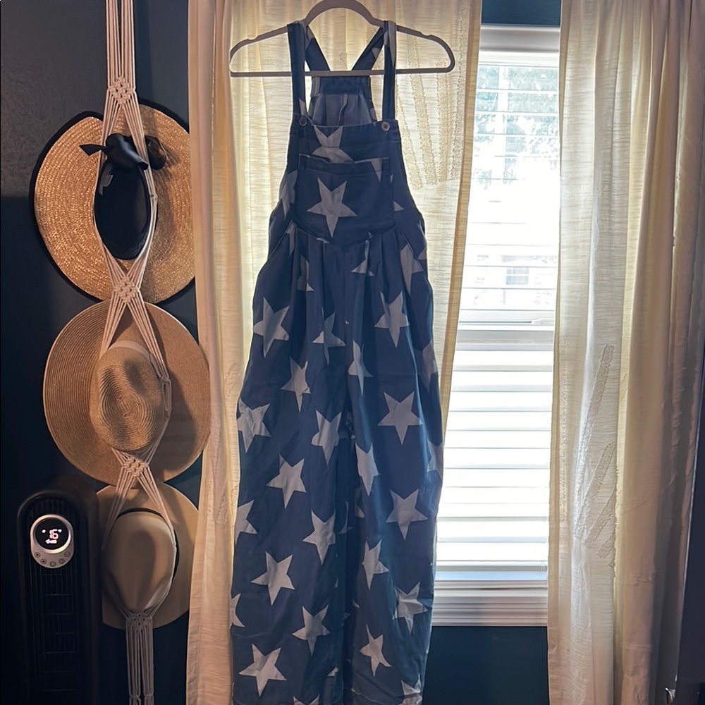 Blue Star-Patterned Overalls , July 4